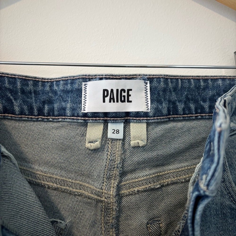 NWT PAIGE Alexis High Rise Barrel Leg Cats Meow Distressed Medium Wash Jeans - Picture 10 of 16